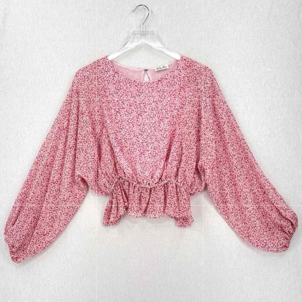 NWOT LOVESHACKFANCY Nellie Pink Floral Silk Blouse Size Small